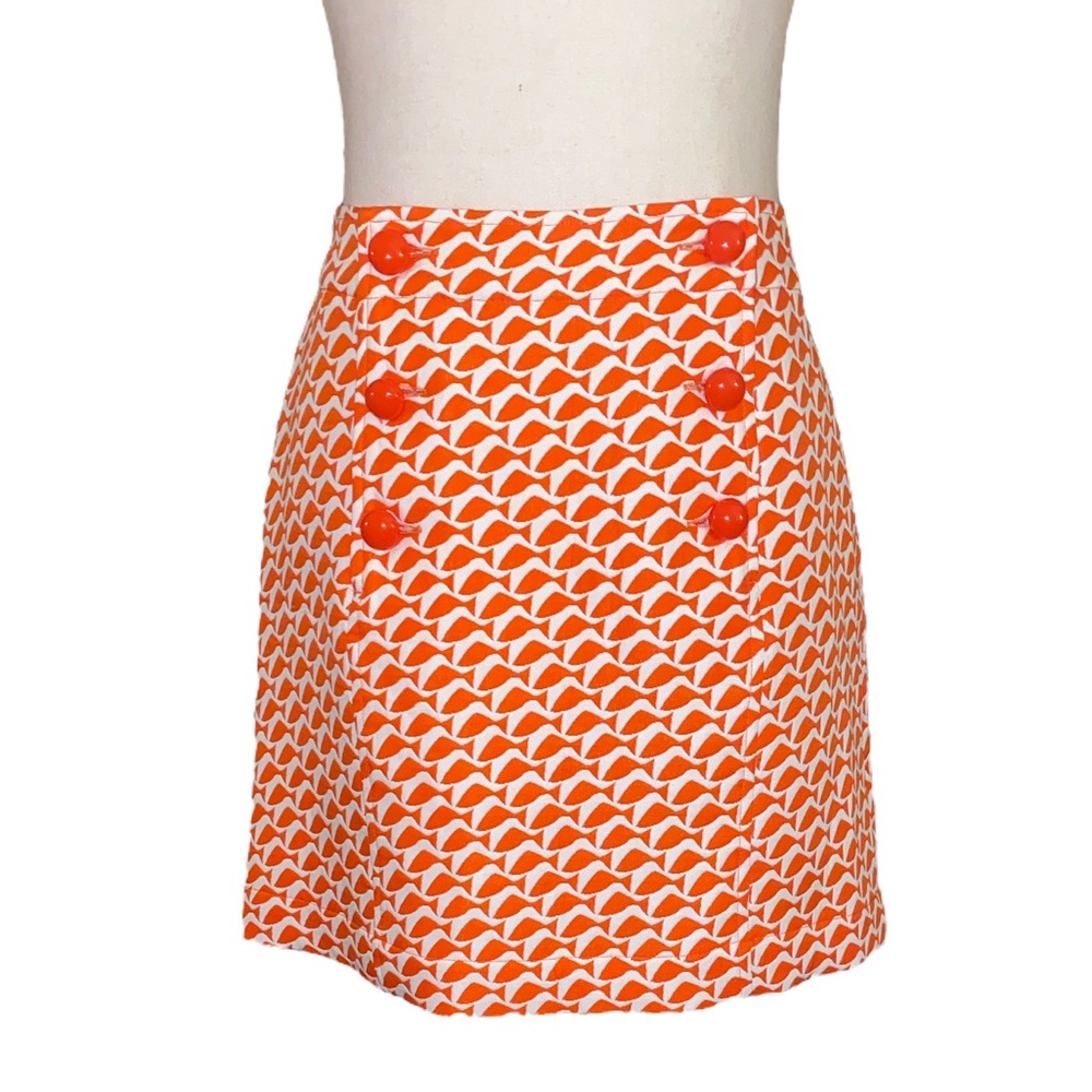 NWT Vineyard Vines Fish Geo Orange & White Mini Skirt - 6